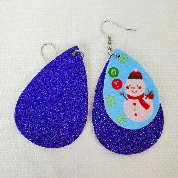 Holiday Christmas Sparkly Snowman Joy Lightweight Earrings - Picture 2 of 3